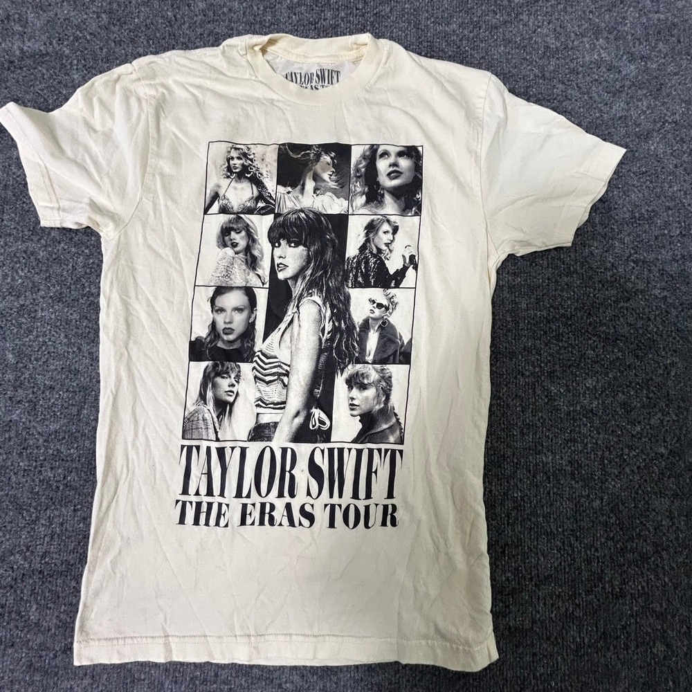 Taylor Swift T-Shirt Womens Size S Cream Eras Tour Graphic Concert Merch Cotton